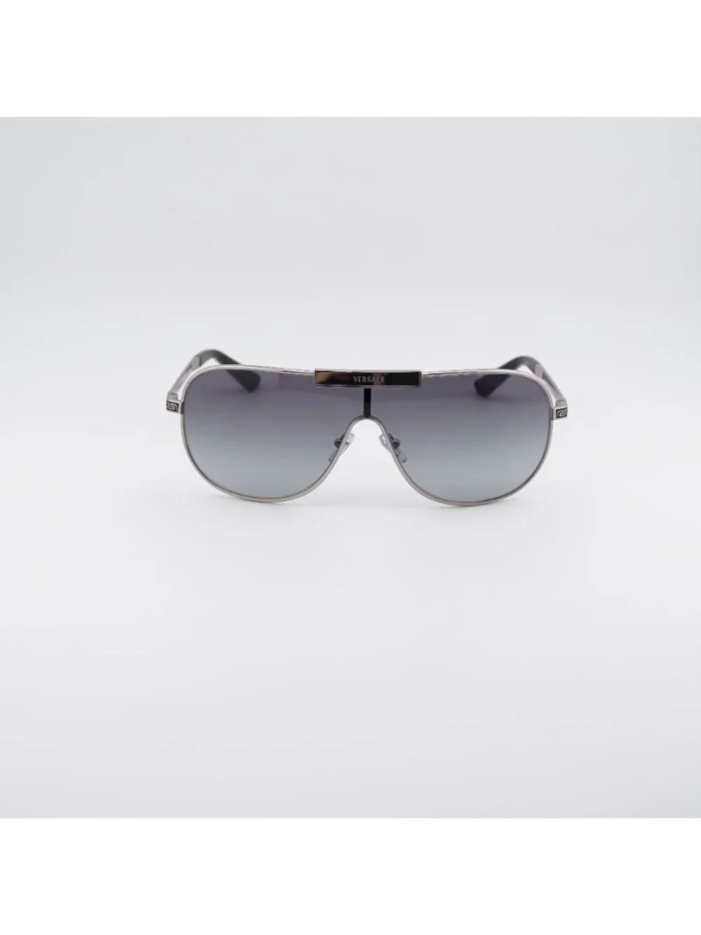 Versace VE2293 100011 Shield Sunglasses Silver Shield Frame, Grey Lenses